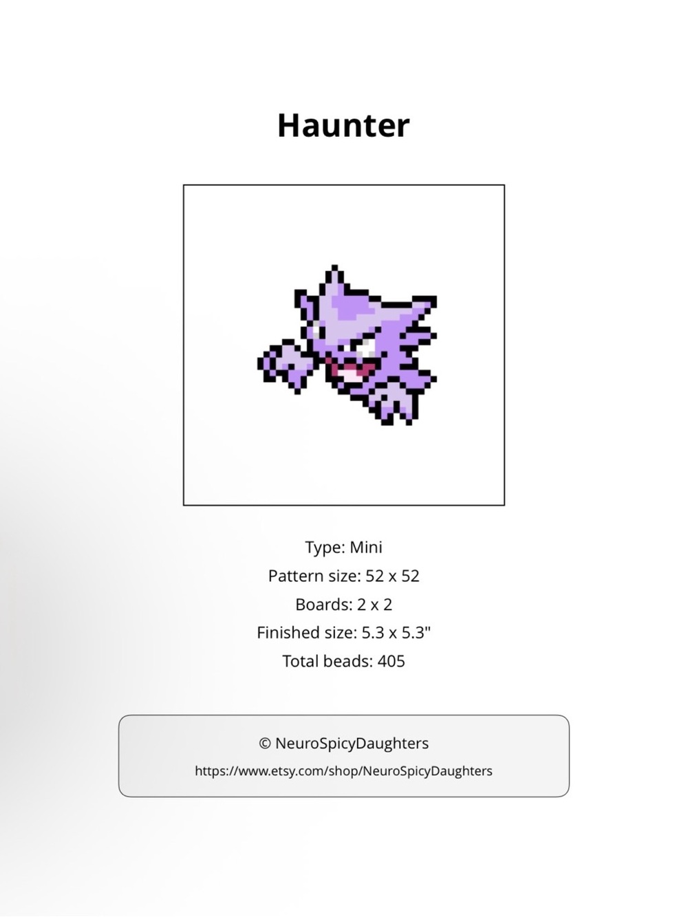 PHYSICAL COPY Pokemon Haunter Pixel Art Print - Purple, Black, Pink, White